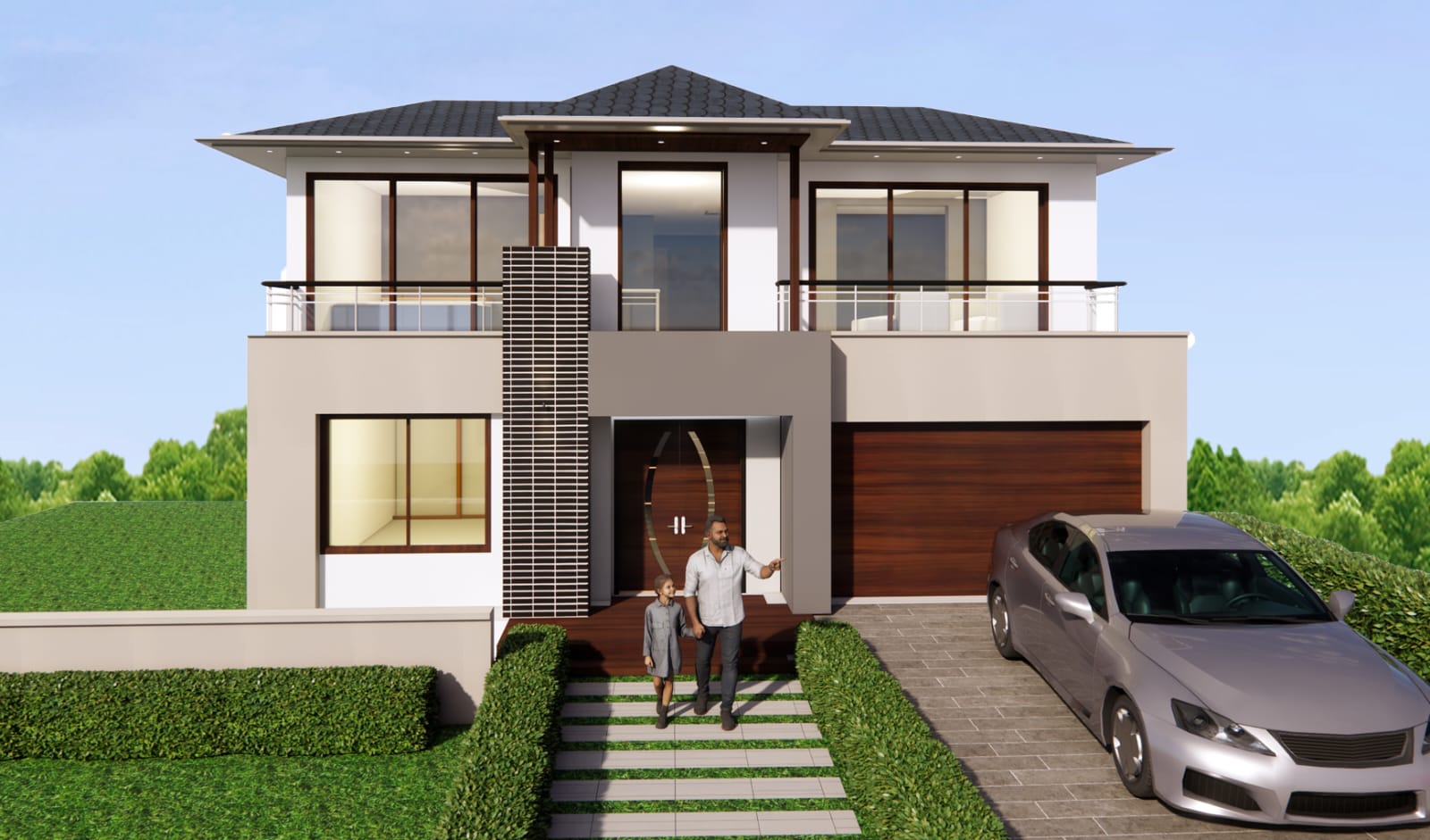 Contemporary family residence with dark timber accents